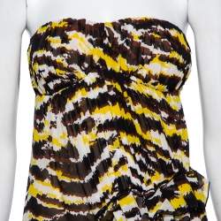 Pre Owned Missoni Yellow And Black Tiger Print Silk Strapless Tansy Dress M