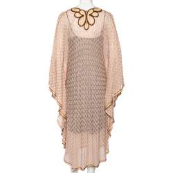 Pre Owned Missoni Light Pink Lurex Knit Contrast Trim Detail Sheer Kaftan Dress M