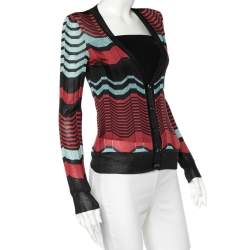 Pre Owned Missoni Mullticolor Patterned Lurex Knit Button Front Lightweight Cardigan M