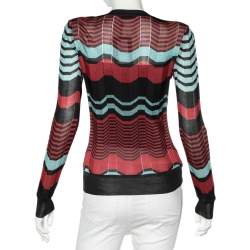 Pre Owned Missoni Mullticolor Patterned Lurex Knit Button Front Lightweight Cardigan M