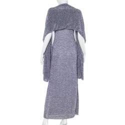 Pre Owned Missoni Purple Lurex Knit Shawl Detail Sleeveless Plunge Neck Dress M