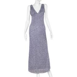 Pre Owned Missoni Purple Lurex Knit Shawl Detail Sleeveless Plunge Neck Dress M