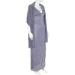 Pre Owned Missoni Purple Lurex Knit Shawl Detail Sleeveless Plunge Neck Dress M