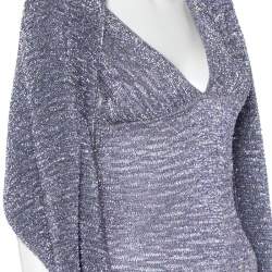 Pre Owned Missoni Purple Lurex Knit Shawl Detail Sleeveless Plunge Neck Dress M