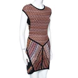 Pre Owned Missoni Burnt Orange Zig Zag Pattern Knit Short Dress M