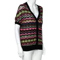 Pre Owned Missoni Multicolor Wavey Knit Short Sleeve Cardigan M