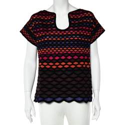 Pre Owned M Missoni Multicolor Fishscale Pattern Textured Knit Short Sleeve Top M