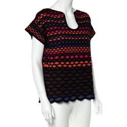Pre Owned M Missoni Multicolor Fishscale Pattern Textured Knit Short Sleeve Top M