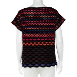 Pre Owned M Missoni Multicolor Fishscale Pattern Textured Knit Short Sleeve Top M