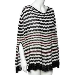 Pre Owned Missoni Multicolored Zig Zag Patterned Knit Poncho (One Size)