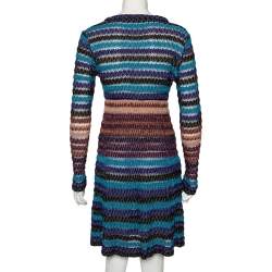 Pre Owned Missoni Multicolored Perforated Wool Knit Long Sleeve Flared Dress M