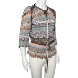 Pre Owned Missoni Multcolored Patterned Knit Tie Detail Shrug S