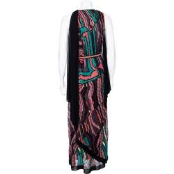 Pre Owned Missoni Multicolour Patterned Knit Overlay Detail Belted Maxi Dress S