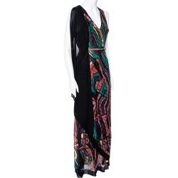 Pre Owned Missoni Multicolour Patterned Knit Overlay Detail Belted Maxi Dress S