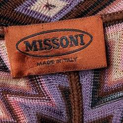 Pre Owned Missoni Brown Zigzag Pattern Knit Button Front Long Cardigan M