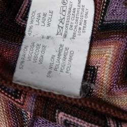Pre Owned Missoni Brown Zigzag Pattern Knit Button Front Long Cardigan M