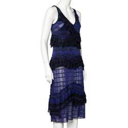 Pre Owned Missoni Blue and Black Lurex Knit Ruffled Sleeveless Dress M