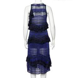 Pre Owned Missoni Blue and Black Lurex Knit Ruffled Sleeveless Dress M