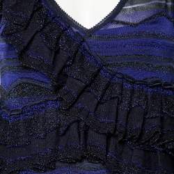 Pre Owned Missoni Blue and Black Lurex Knit Ruffled Sleeveless Dress M