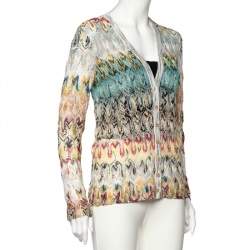 Pre Owned Missoni Multicolor Pointelle Knit Button Front Cardigan M