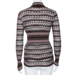 Pre Owned Missoni Brown Wool And Lurex Knit Turtle Neck Sleeveless Top & Button Front Cardigan Set M