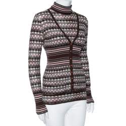 Pre Owned Missoni Brown Wool And Lurex Knit Turtle Neck Sleeveless Top & Button Front Cardigan Set M
