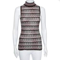 Pre Owned Missoni Brown Wool And Lurex Knit Turtle Neck Sleeveless Top & Button Front Cardigan Set M