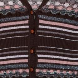 Pre Owned Missoni Brown Wool And Lurex Knit Turtle Neck Sleeveless Top & Button Front Cardigan Set M