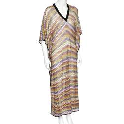 Pre Owned Missoni Multicolor Zig Zag Knit Sheer Kaftan Coverup M