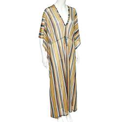 Pre Owned Missoni Multicolor Zig Zag Knit Sheer Kaftan Coverup M