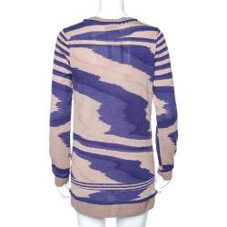 Pre Owned Missoni Beige & Navy Blue Patterned Wool Knit Button Front Cardigan L