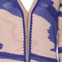 Pre Owned Missoni Beige & Navy Blue Patterned Wool Knit Button Front Cardigan L