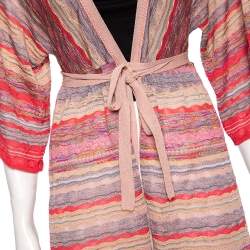 Pre Owned Missoni Multicolored Knit Front Tie Long Cardigan M