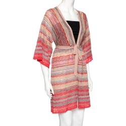 Pre Owned Missoni Multicolored Knit Front Tie Long Cardigan M