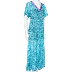 Pre Owned Missoni Mare Blue Textured Knit V-Neck Maxi Dress S