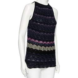 Pre Owned Missoni Navy Blue Striped Textured Knit Sleeveless Top M