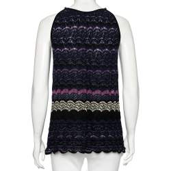 Pre Owned Missoni Navy Blue Striped Textured Knit Sleeveless Top M