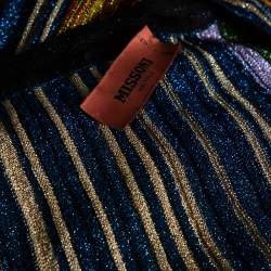 Pre Owned Missoni Multicolored Striped Lurex Knit Open Front Cardigan L