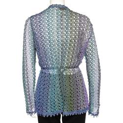 Pre Owned Missoni Multicolor Perforated Lurex Knit Tie Detail Shrug M