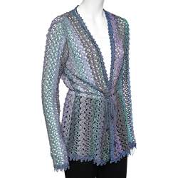 Pre Owned Missoni Multicolor Perforated Lurex Knit Tie Detail Shrug M
