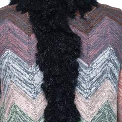 Missoni Multicolor patterned Wool Faux Fur Trim Detail Button Front Coat M