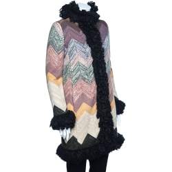 Missoni Multicolor patterned Wool Faux Fur Trim Detail Button Front Coat M