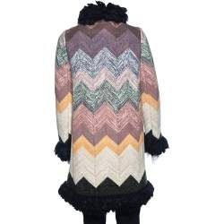 Missoni Multicolor patterned Wool Faux Fur Trim Detail Button Front Coat M