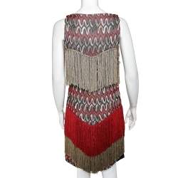 Pre Owned Missoni Multicolor Patterned Knit Fringed Sleeveless Mini Dress M
