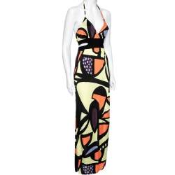 Pre Owned M Missoni Multicolored Printed Jersey Halter Neck Maxi Dress XS