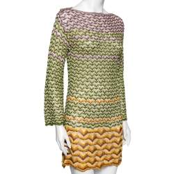 Pre Owned Missoni Multicolor Patterned Perforated Knit Long Sleeve Dress S