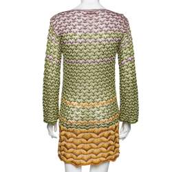 Pre Owned Missoni Multicolor Patterned Perforated Knit Long Sleeve Dress S