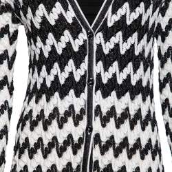Pre Owned Missoni Monochrome Lurex Wave Knit Button Front Cardigan S
