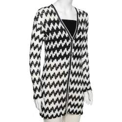 Pre Owned Missoni Monochrome Lurex Wave Knit Button Front Cardigan S