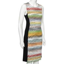 Pre Owned Missoni Multicolored Chevron Paneled Knit Sleeveless Bodycon Dress M